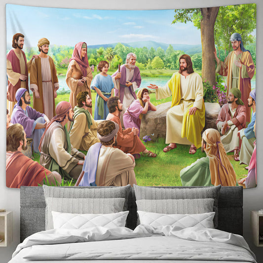 People Listening To Jesus Tapestry - Jesus With Peoples Pictures - God Tapestry - Jesus Christ Tapestry - Gift For Christian - Ciaocustom