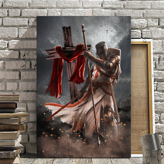 Knight Templar And Cross Christian Canvas Wall Art - Religious Wall Decor - Faith Canvas Wall Art - Scripture Wall Art - Ciaocustom
