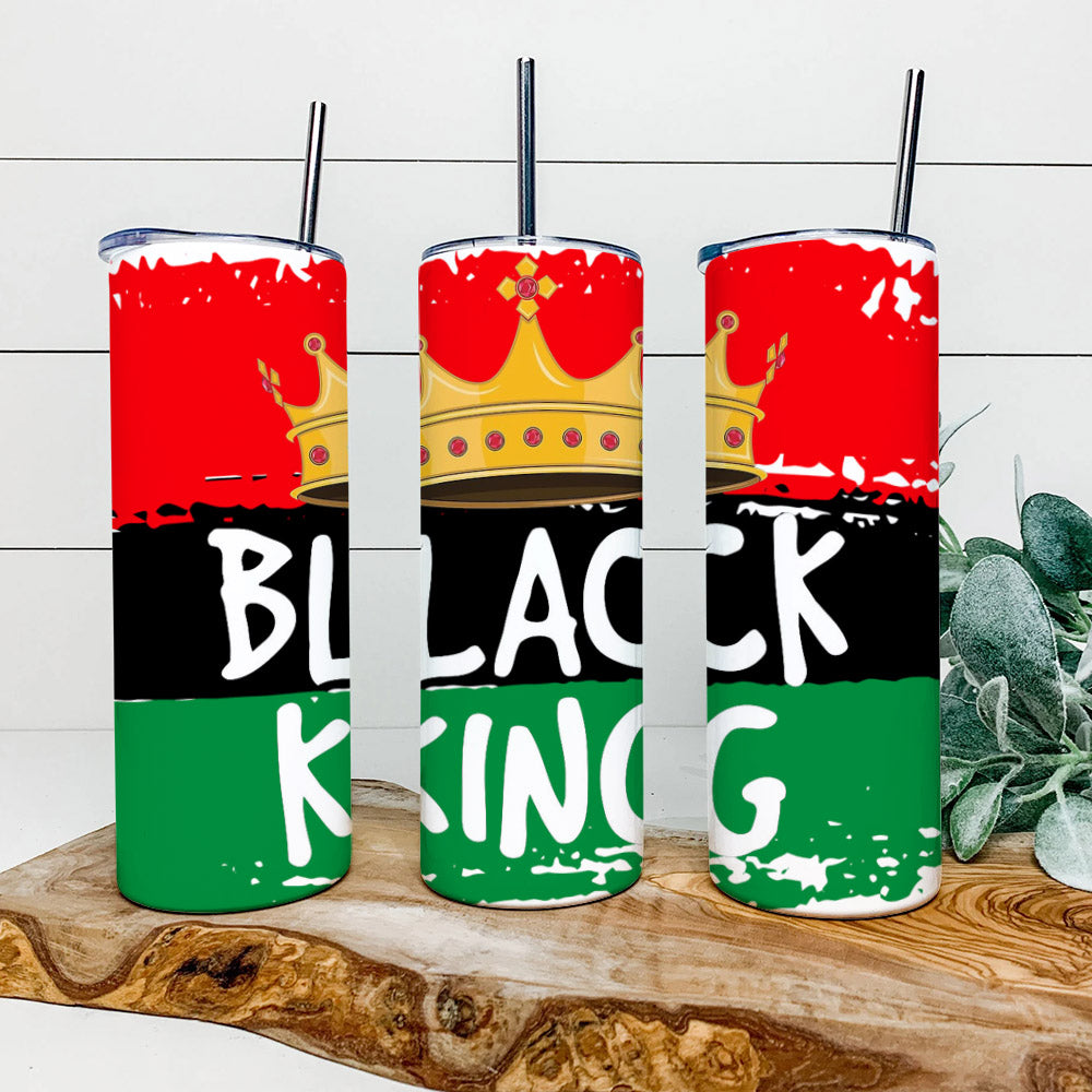 Black King - Junteenth Tumbler - Stainless Steel Tumbler - 20 oz Skinny Tumbler - Tumbler For Cold Drinks - Ciaocustom