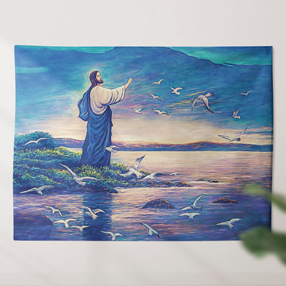 Jesus Feeds The Birds Of The Air - Christian Tapestry Wall Hanging - Christian Tapestry - Religious Wall Decor - Ciaocustom