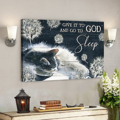 Give It To God And Go To Sleep Canvas Wall Art - White Cat, Dandelion, Night sky - Landscape Canvas Prints - Christian Canvas Wall Art - Ciaocustom