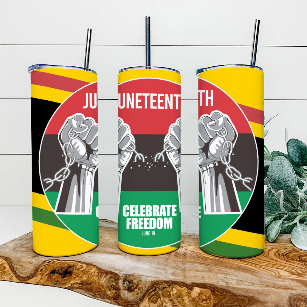 Juneteenth Celebrate Freedom June 19 - Junteenth Tumbler - Stainless Steel Tumbler - 20 oz Skinny Tumbler - Tumbler For Cold Drinks - Ciaocustom