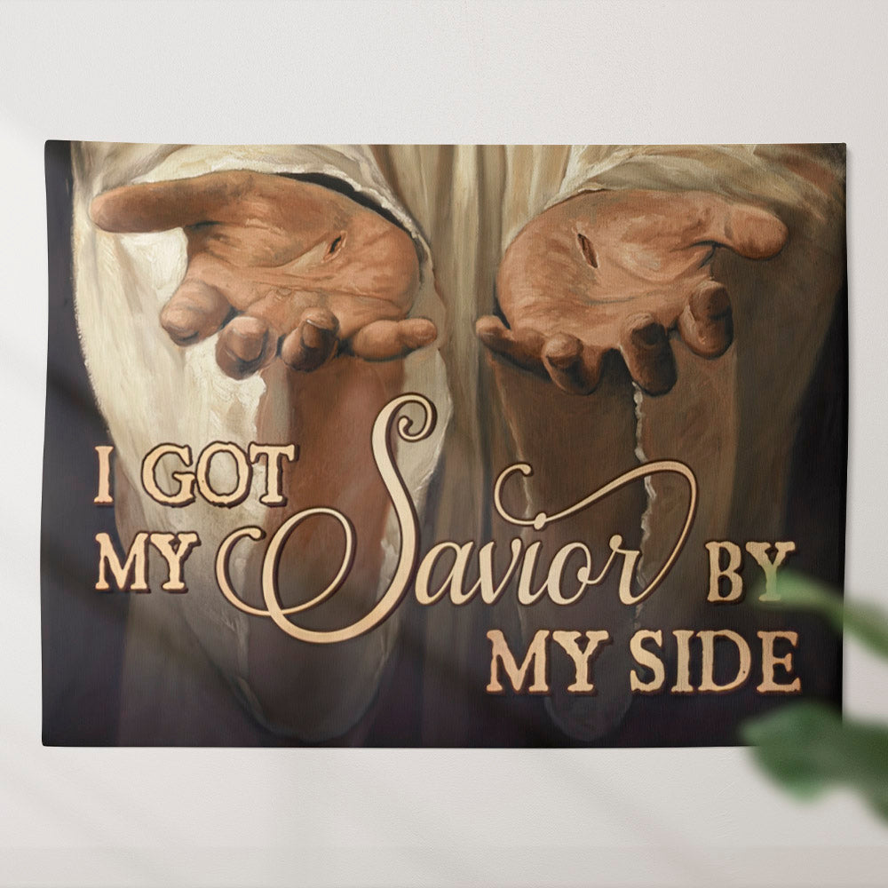 Jesus Stretched Out His Hand Tapestry - I Got My Savior By My Side - God Tapestry - Jesus Wall Tapestry - Christian Tapestry - Ciaocustom