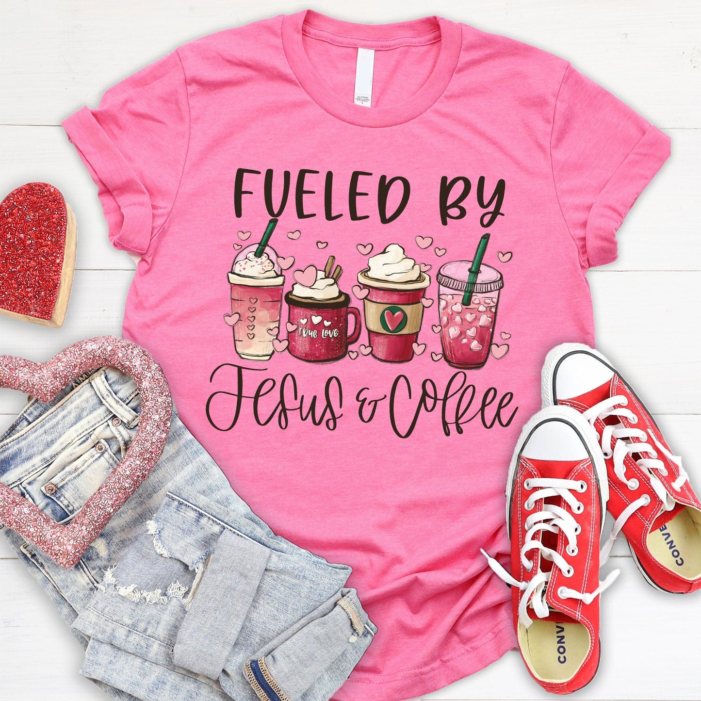Fueled By Jesus & Coffee T Shirts For Women - Women's Christian T Shirts - Women's Religious Shirts