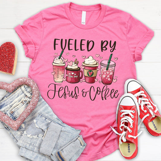 Fueled By Jesus & Coffee T Shirts For Women - Women's Christian T Shirts - Women's Religious Shirts