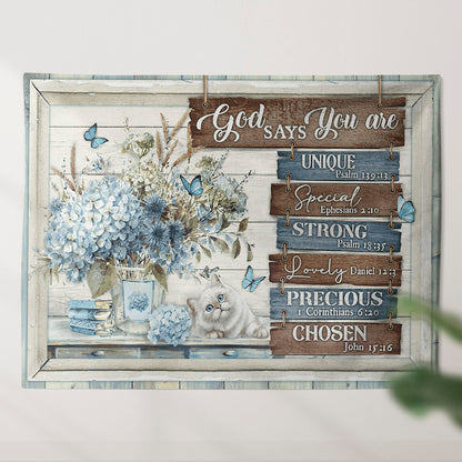 God Says You Are - Cat - Hydrangeas Flowers - Butterfly - Bible Verse Tapestry - Religious Tapestry - Christian Tapestry Wall Hanging - Ciaocustom