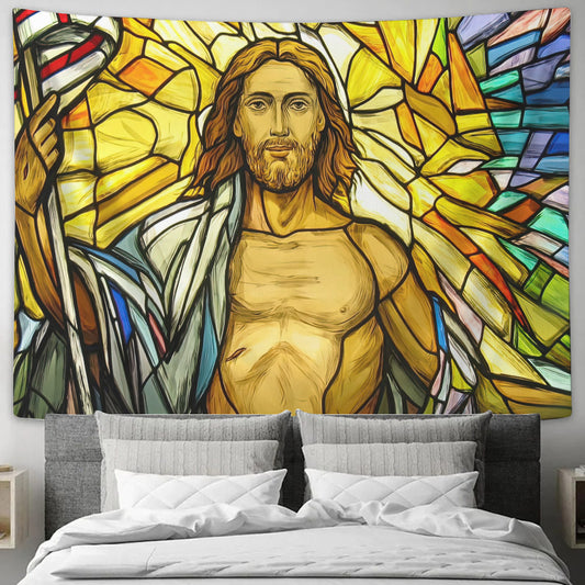 Resurrection Of Jesus Stained Glass Painting - Christian Wall Tapestry - Christian Tapestry -  Religious Wall Decor - Ciaocustom