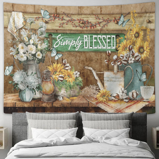 Simply Blessed Tapestry - Sunflower Wall Tapestry - Bible Verse Tapestry - Religious Tapestry Wall Hangings - Christian Home Wall Decor - Ciaocustom