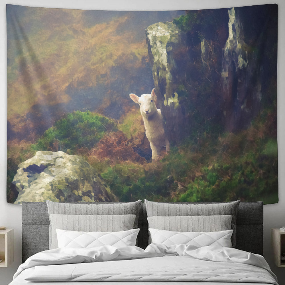 The Lost Sheep - Christian Wall Tapestry - Christian Tapestry - Religious Wall Decor - Ciaocustom