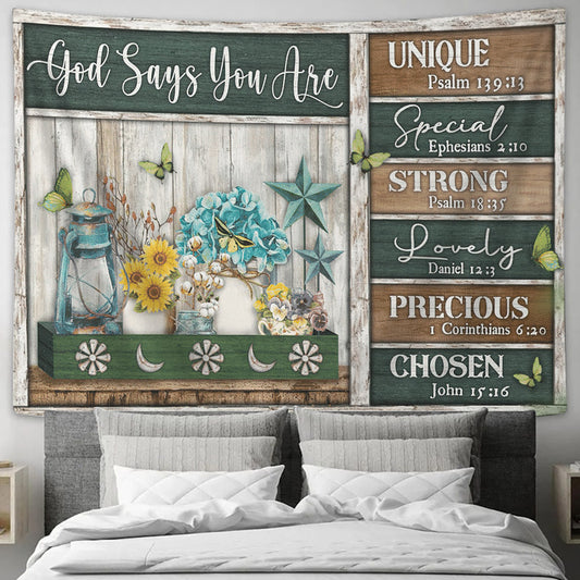 Christian Tapestry Wall Hanging - God Says You Are Tapestry - Sunflower Wall Tapestry - Bible Verse Tapestry - Religious Tapestry - Ciaocustom