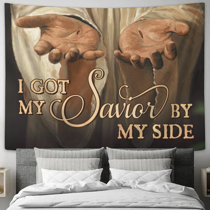 Jesus Stretched Out His Hand Tapestry - I Got My Savior By My Side - God Tapestry - Jesus Wall Tapestry - Christian Tapestry - Ciaocustom