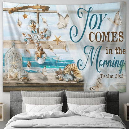 Christian Cross Tapestry - Joy Comes In The Morning - Bible Verse Tapestry - Religious Tapestry - Christian Home Wall Decor - Ciaocustom