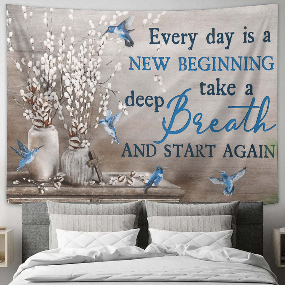 Every Day Is A New Beginning Tapestry - Hummingbirds - Bible Verse Tapestry - Religious Tapestry - Christian Tapestry Wall Hanging - Ciaocustom