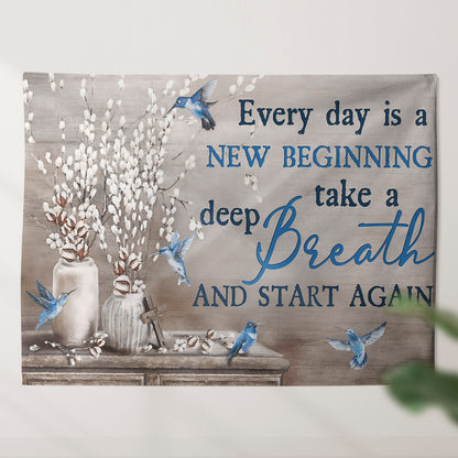 Every Day Is A New Beginning Tapestry - Hummingbirds - Bible Verse Tapestry - Religious Tapestry - Christian Tapestry Wall Hanging - Ciaocustom