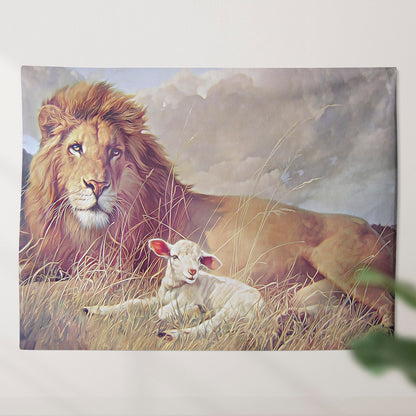 Lion And Lamb Tapestry - Lamb of God Tapestry - Jesus Tapestry - Religious Tapestry Wall Hangings - Jesus Christ Tapestry - Ciaocustom