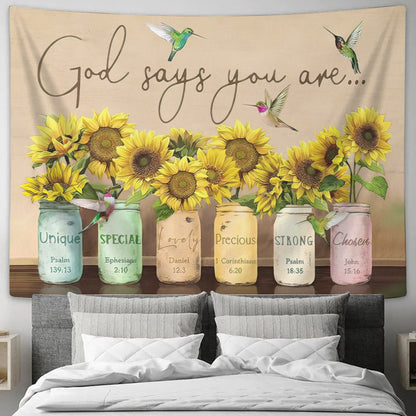 Sunflower Tapestry - God Say You Are Tapestry - Sunflower Wall Tapestry - Christian Tapestry - Religious Tapestry Wall Hangings - Ciaocustom