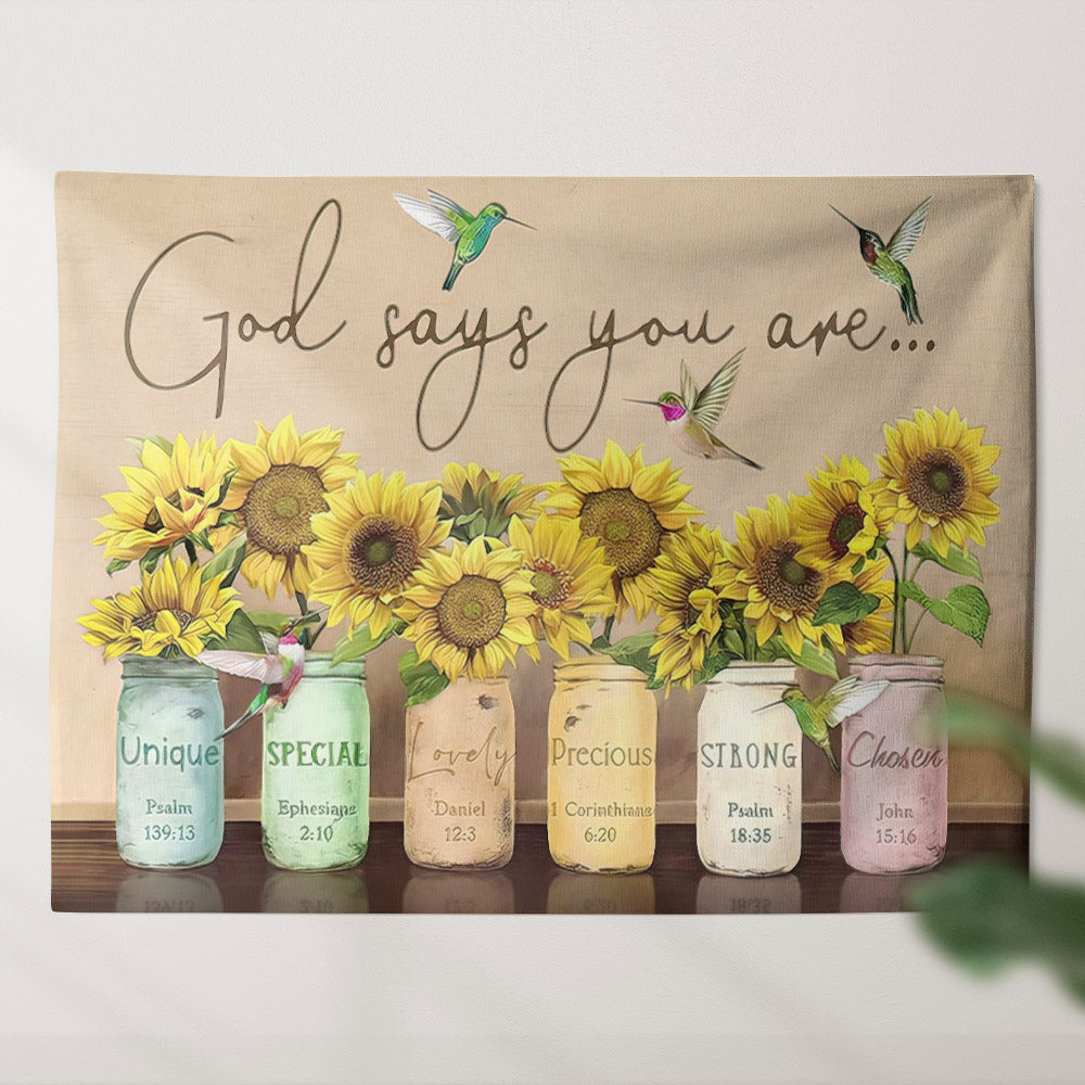 Sunflower Tapestry - God Say You Are Tapestry - Sunflower Wall Tapestry - Christian Tapestry - Religious Tapestry Wall Hangings - Ciaocustom