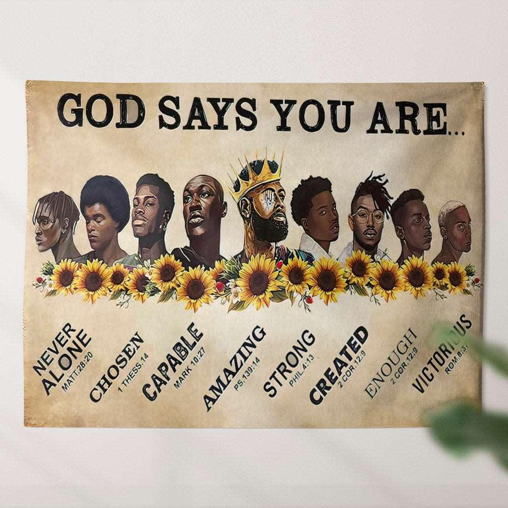 African American Black Men And Sunflower Tapestry - God Say You Are - Sunflower Wall Tapestry - Religious Tapestry Wall Hangings - Ciaocustom