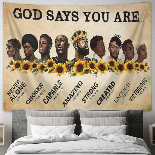 African American Black Men And Sunflower Tapestry - God Say You Are - Sunflower Wall Tapestry - Religious Tapestry Wall Hangings - Ciaocustom
