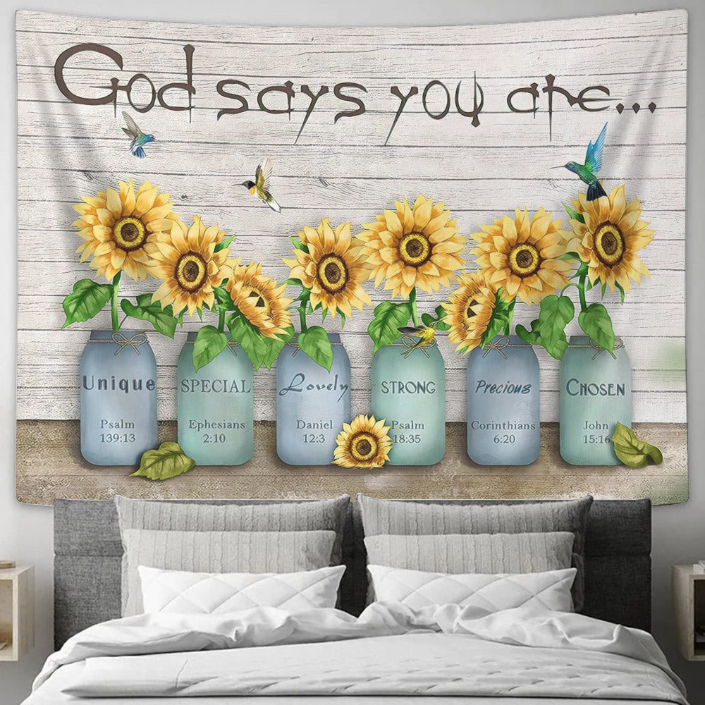 Sunflower Tapestry - Sunflower Wall Tapestry - God Say You Are - Bible Tapestry - Christian Tapestry Wall Hanging - Religious Wall Decor - Ciaocustom