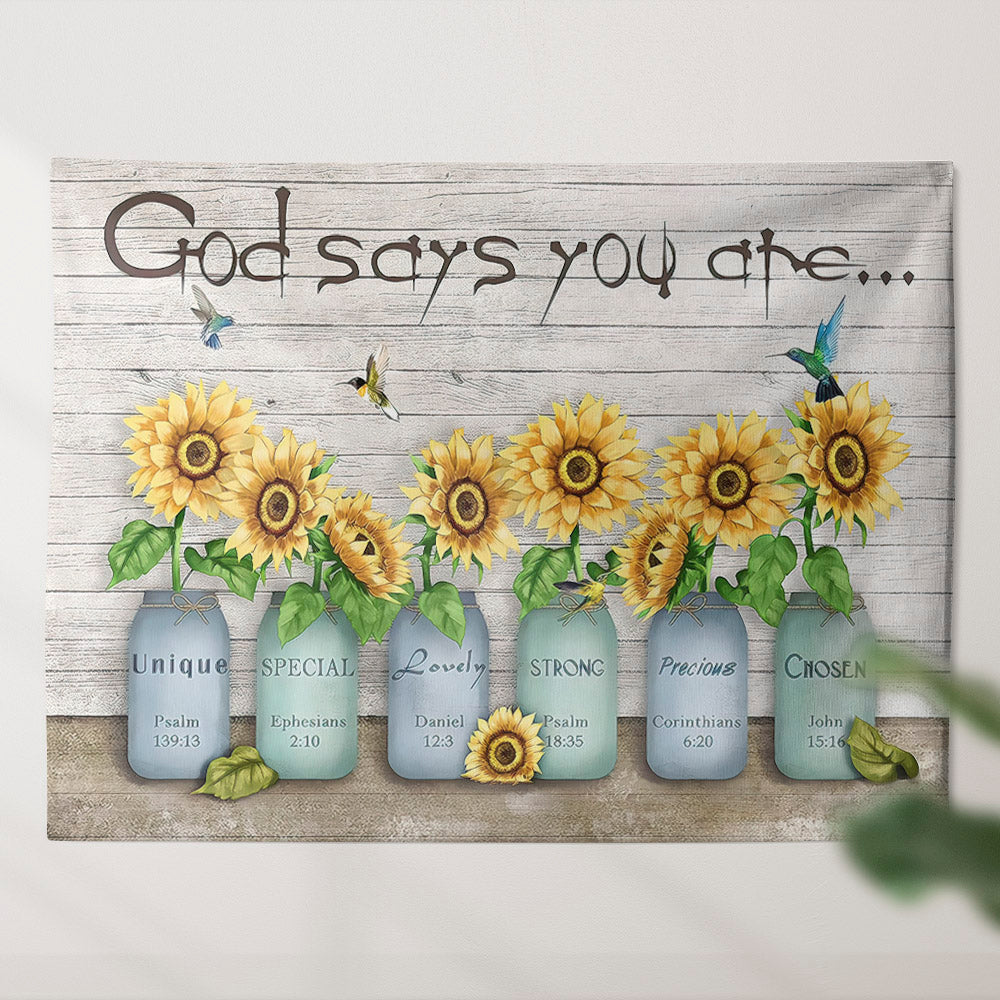 Sunflower Tapestry - Sunflower Wall Tapestry - God Say You Are - Bible Tapestry - Christian Tapestry Wall Hanging - Religious Wall Decor - Ciaocustom