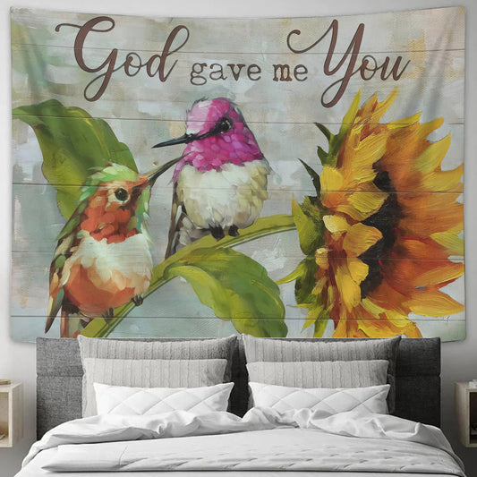 God Gave Me You Tapestry - Sunflower And Bird - Sunflower Wall Tapestry - Bible Tapestry - Christian Wall Tapestry - Religious Tapestry - Ciaocustom