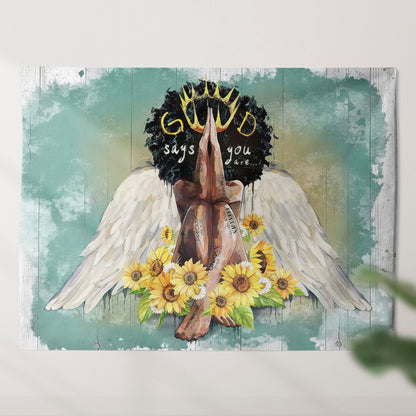 God Say You Are - Black Girl And Sunflower Picture - Sunflower Wall Tapestry - Christian Tapestry - Religious Tapestry Wall Hangings - Ciaocustom