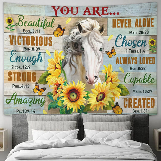 Horse with Sunflowers Wall Tapestry - Sunflower Wall Tapestry - Bible Tapestry - Christian Wall Tapestry - Religious Tapestry - Ciaocustom