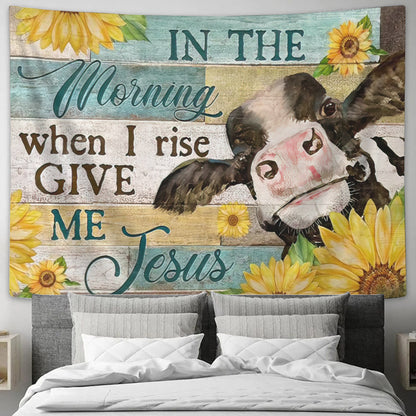Cows And Sunflowers Tapestry - In The Morning When I Rise Give Me Jesus Tapestry - Sunflower Wall Tapestry - Jesus Tapestry - Tapestries - Ciaocustom