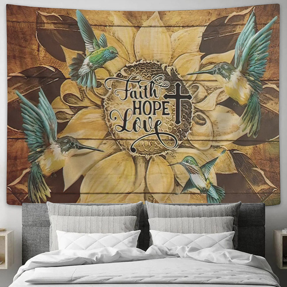 Faith Hope Love Tapestry - Cross and Sunflower Tapestry - Sunflower Wall Tapestry - Christian Wall Tapestry - Religious Tapestry - Ciaocustom