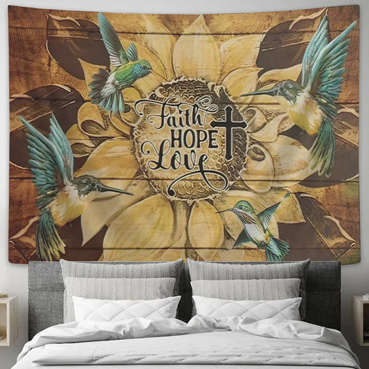 Faith Hope Love Tapestry - Cross and Sunflower Tapestry - Sunflower Wall Tapestry - Christian Wall Tapestry - Religious Tapestry - Ciaocustom