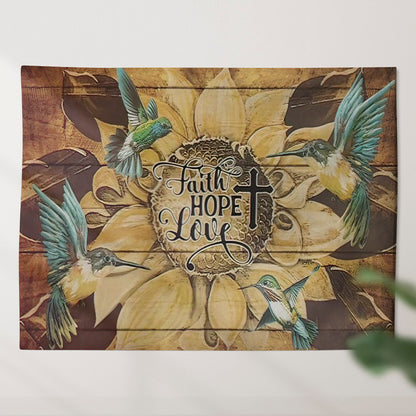 Faith Hope Love Tapestry - Cross and Sunflower Tapestry - Sunflower Wall Tapestry - Christian Wall Tapestry - Religious Tapestry - Ciaocustom