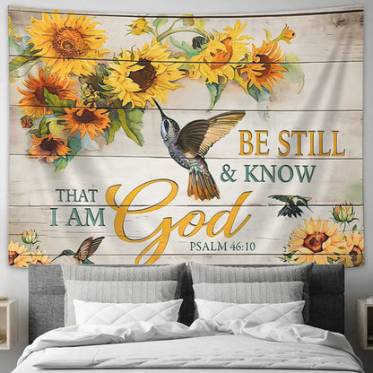 Sunflower And Bird Tapestry - Be Still And Know That I Am God - Sunflower Wall Tapestry - Christian Tapestry - Bible Verse Wall Tapestry - Ciaocustom