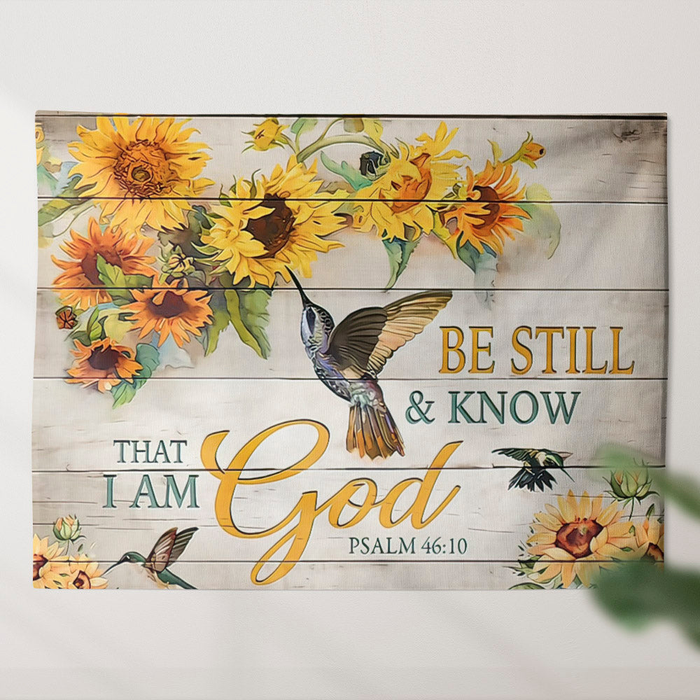 Sunflower And Bird Tapestry - Be Still And Know That I Am God - Sunflower Wall Tapestry - Christian Tapestry - Bible Verse Wall Tapestry - Ciaocustom