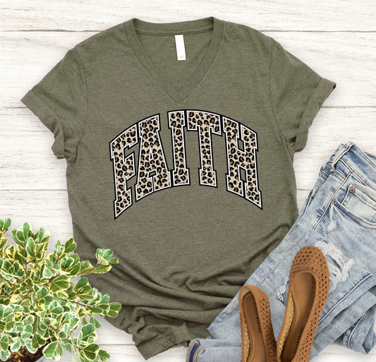 Faith Leopard T Shirts For Women - Women's Christian T Shirts - Women's Religious Shirts