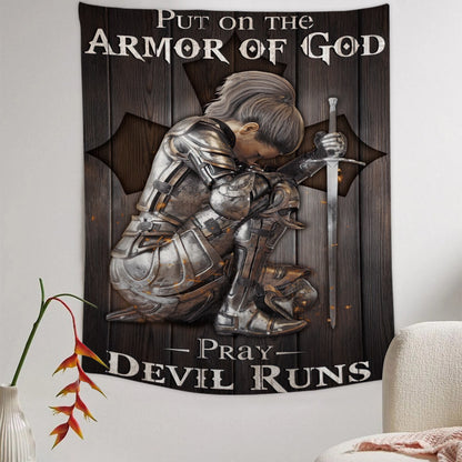 Put On The Armor Of God Tapestry - Warrior of God - Christian Tapestry - Jesus Wall Tapestry - Religious Tapestry - Bible Verse Tapestry - Ciaocustom
