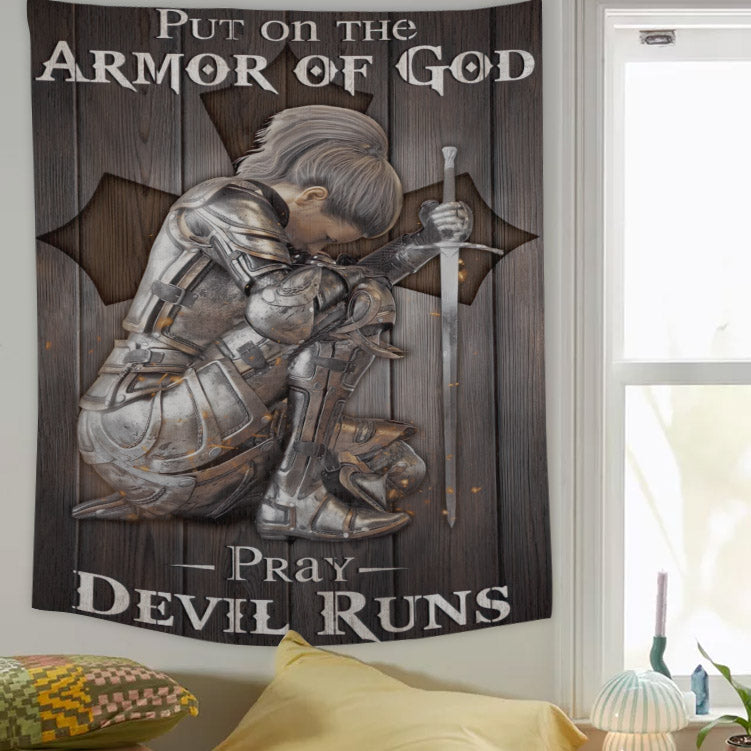 Put On The Armor Of God Tapestry - Warrior of God - Christian Tapestry - Jesus Wall Tapestry - Religious Tapestry - Bible Verse Tapestry - Ciaocustom