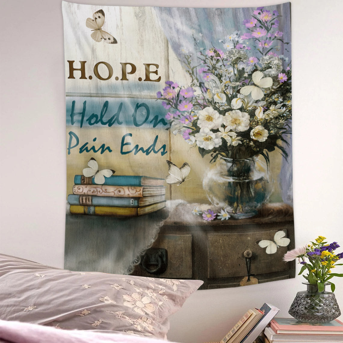 Hope Hold On Pain End - Christian Wall Tapestry - Religious Tapestry Wall Hangings - Bible Verse Wall Tapestry - Religious Tapestry - Ciaocustom