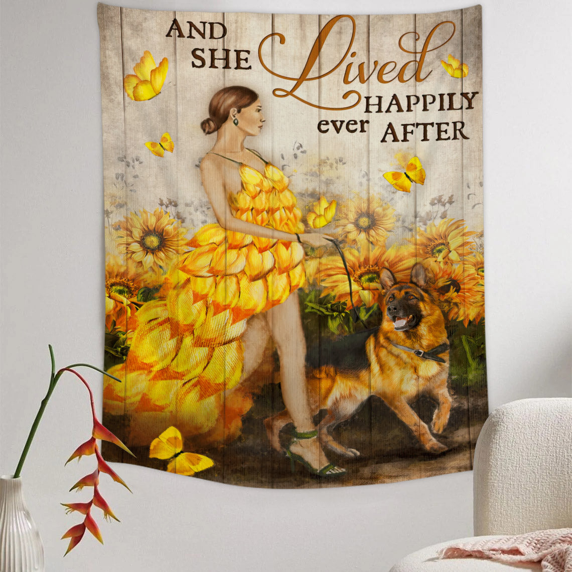 She Lived Happily Ever After - Christian Wall Tapestry - Religious Tapestry Wall Hangings - Bible Verse Wall Tapestry - Religious Tapestry - Ciaocustom