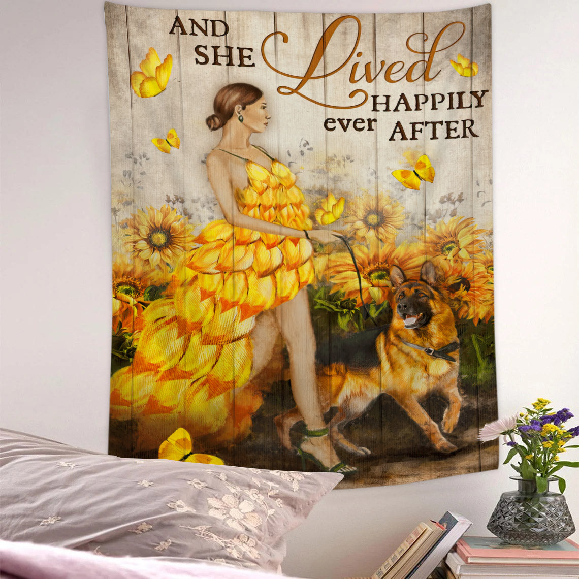 She Lived Happily Ever After - Christian Wall Tapestry - Religious Tapestry Wall Hangings - Bible Verse Wall Tapestry - Religious Tapestry - Ciaocustom