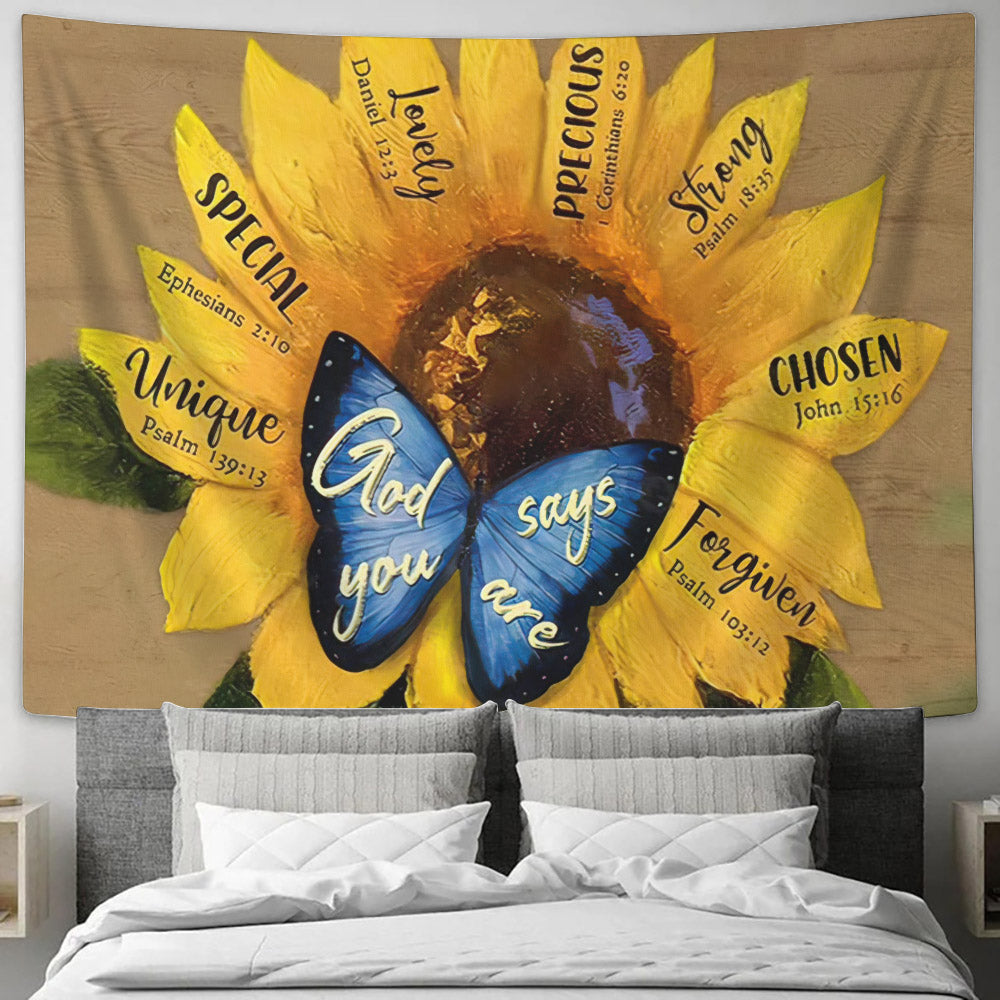 God Say You Are Tapestry - Butterfly Sunflower Tapestry - Sunflower Wall Tapestry - Christian Wall Tapestry - Religious Tapestry - Ciaocustom