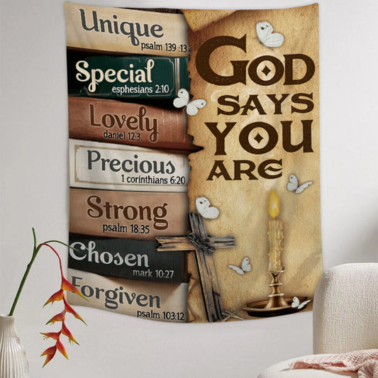 God Says You Are - Christian Wall Tapestry - Religious Tapestry Wall Hangings - Bible Verse Wall Tapestry - Religious Tapestry - Ciaocustom