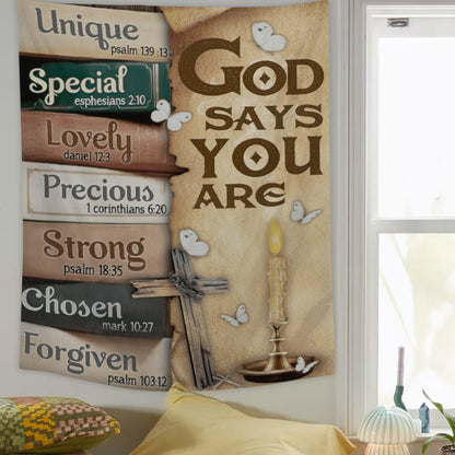 God Says You Are - Christian Wall Tapestry - Religious Tapestry Wall Hangings - Bible Verse Wall Tapestry - Religious Tapestry - Ciaocustom