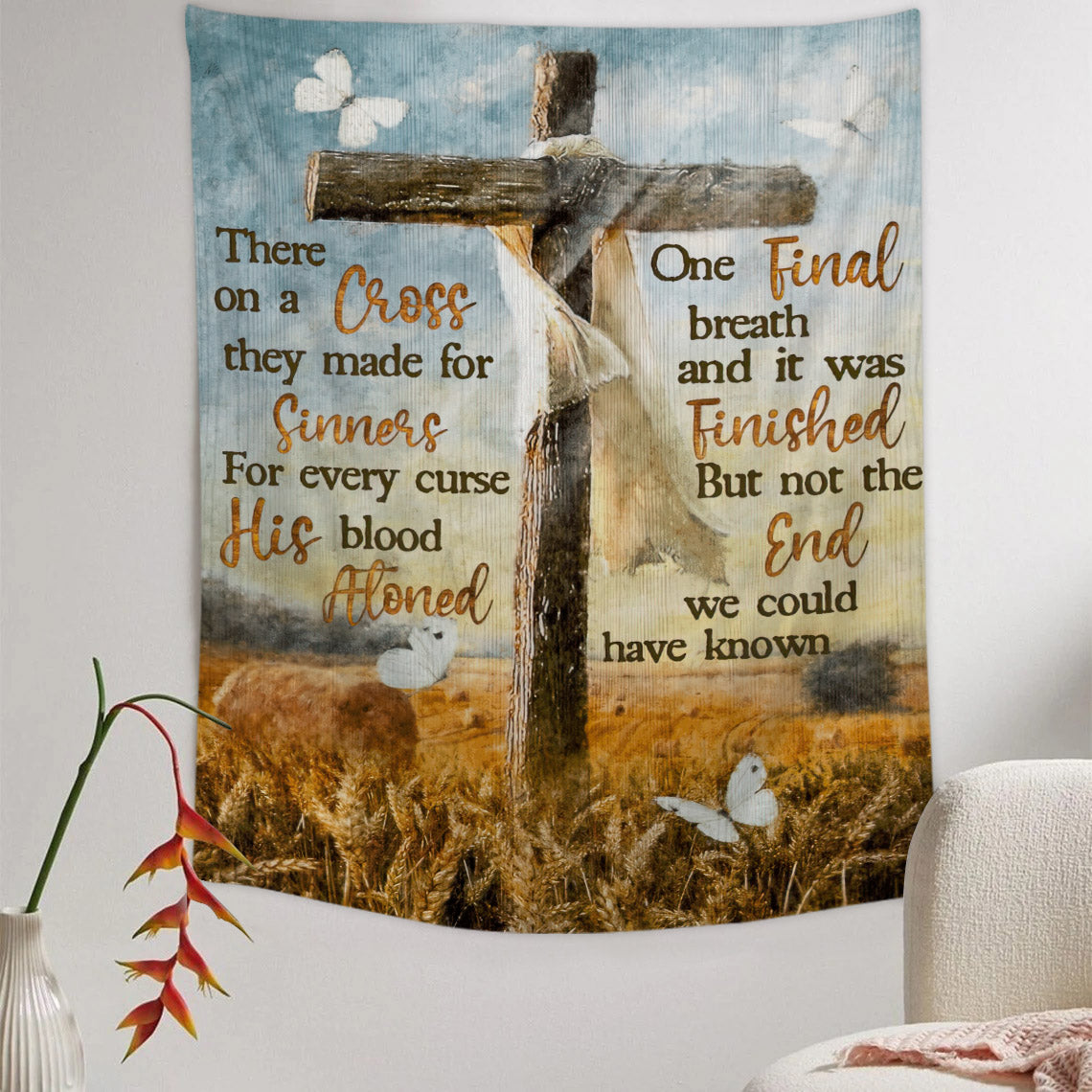 The Cross - Christian Wall Tapestry - Religious Tapestry Wall Hangings - Bible Verse Wall Tapestry - Religious Tapestry - Ciaocustom