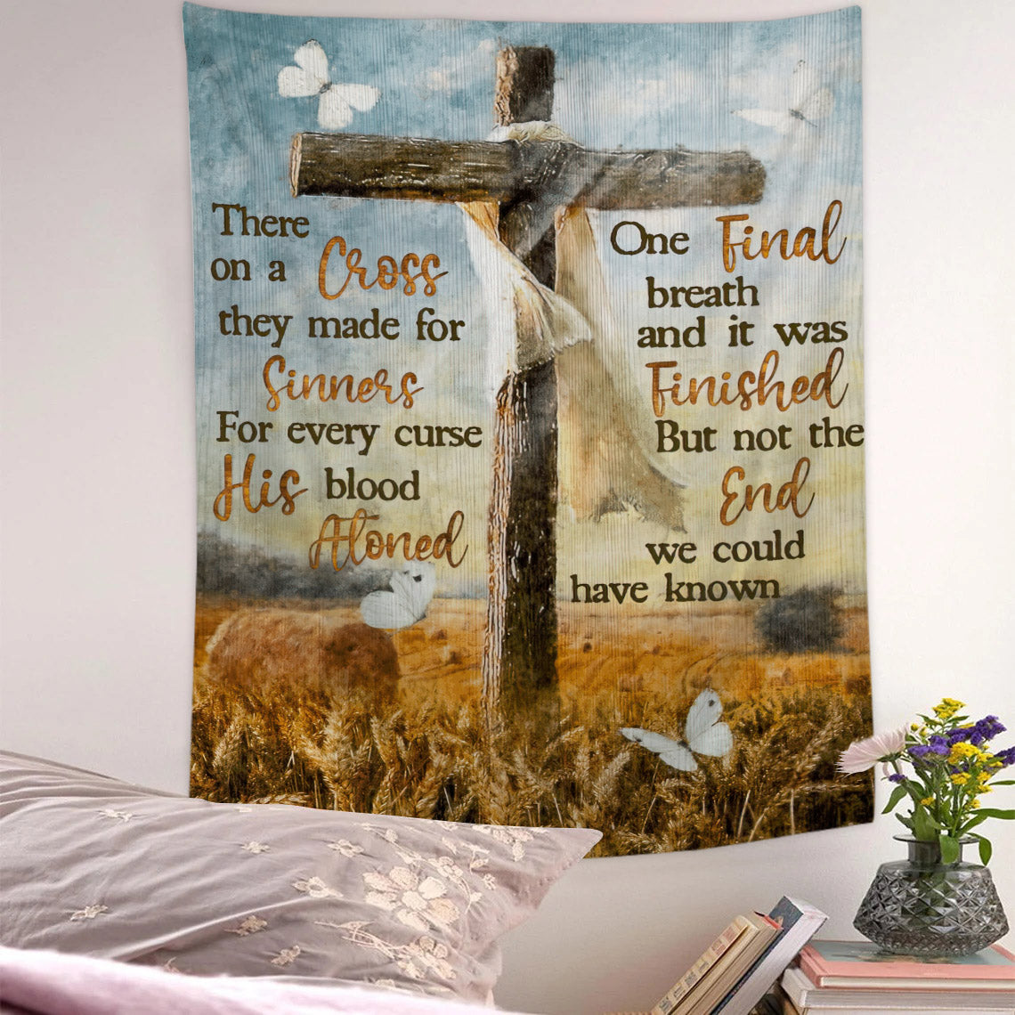 The Cross - Christian Wall Tapestry - Religious Tapestry Wall Hangings - Bible Verse Wall Tapestry - Religious Tapestry - Ciaocustom