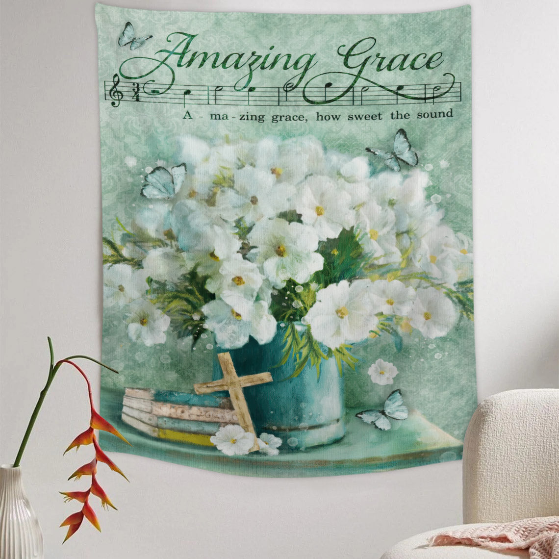 Amazing Grace - Christian Wall Tapestry - Religious Tapestry Wall Hangings - Bible Verse Wall Tapestry - Religious Tapestry - Ciaocustom