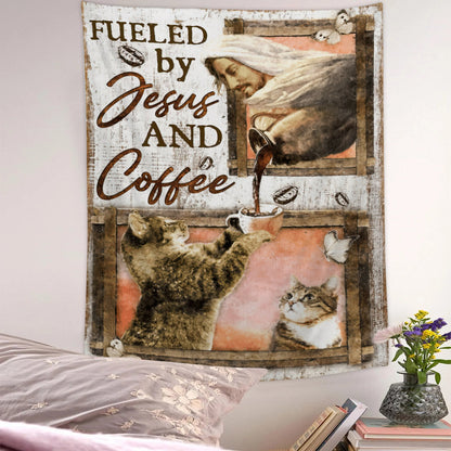 Fueled By Jesus And Coffee - Christian Wall Tapestry - Religious Tapestry Wall Hangings - Bible Verse Wall Tapestry - Religious Tapestry - Ciaocustom