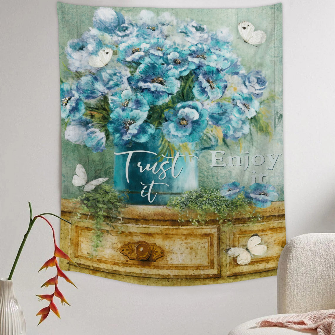 Trust It Enjoy It- Christian Wall Tapestry - Religious Tapestry Wall Hangings - Bible Verse Wall Tapestry - Religious Tapestry - Ciaocustom