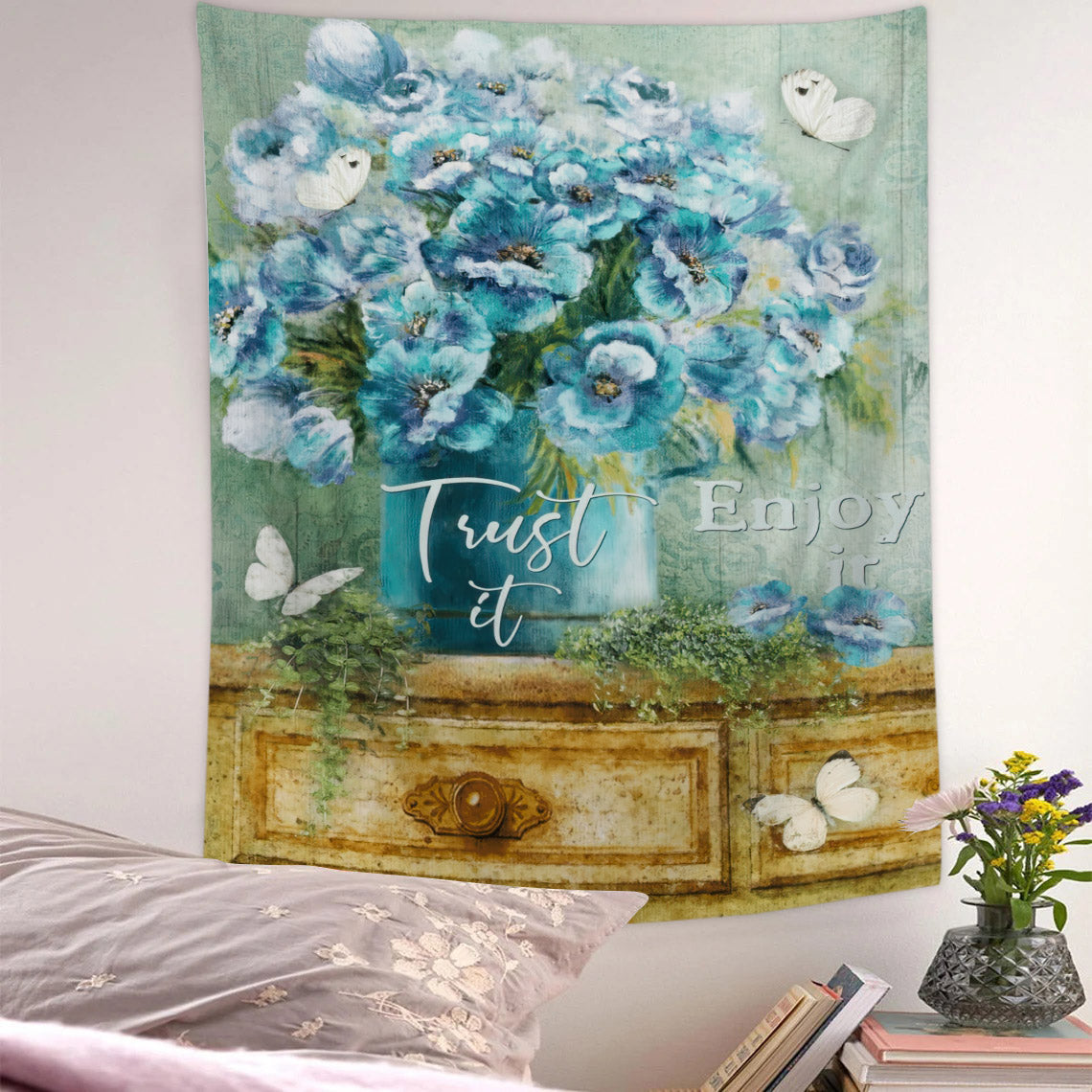 Trust It Enjoy It- Christian Wall Tapestry - Religious Tapestry Wall Hangings - Bible Verse Wall Tapestry - Religious Tapestry - Ciaocustom