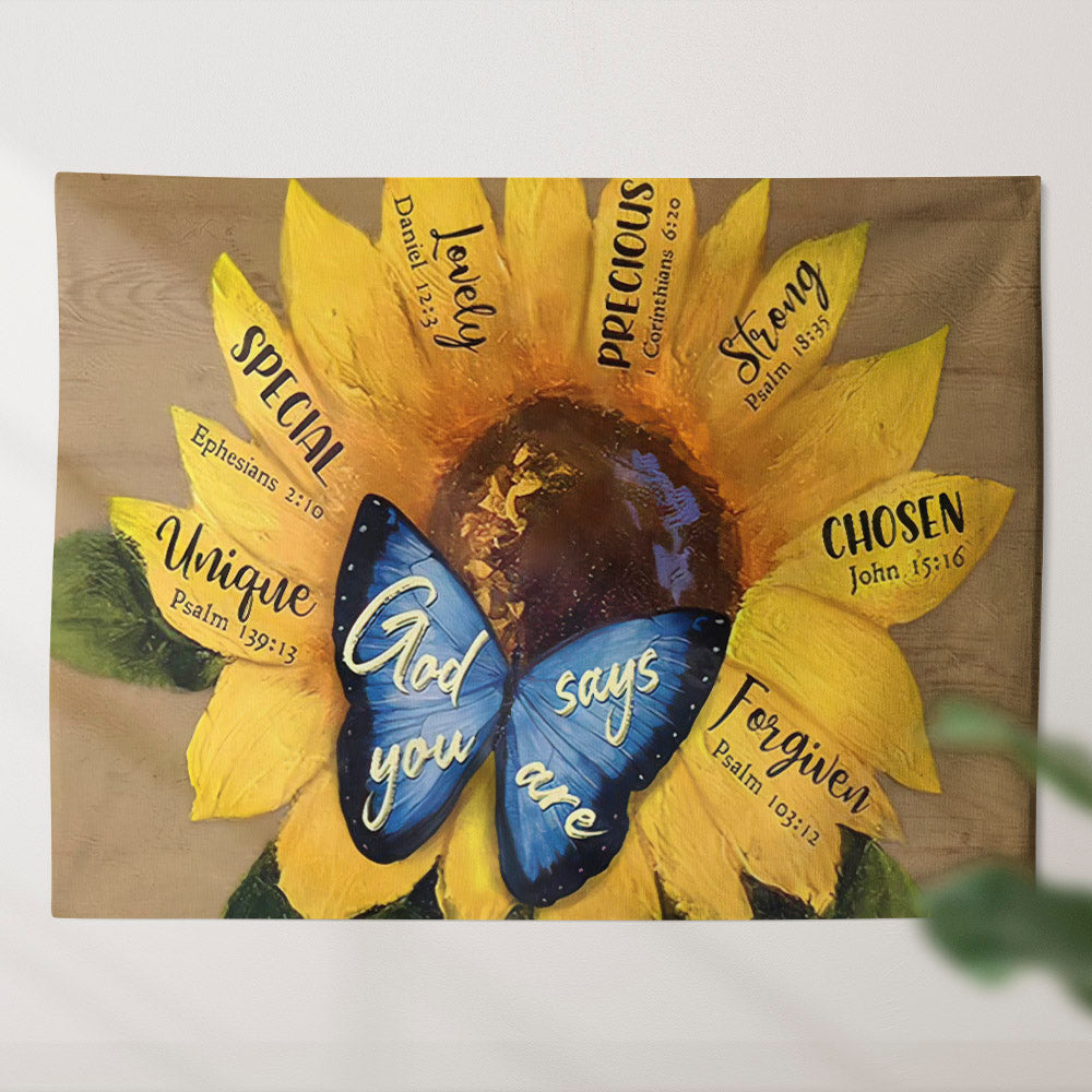 God Say You Are Tapestry - Butterfly Sunflower Tapestry - Sunflower Wall Tapestry - Christian Wall Tapestry - Religious Tapestry - Ciaocustom